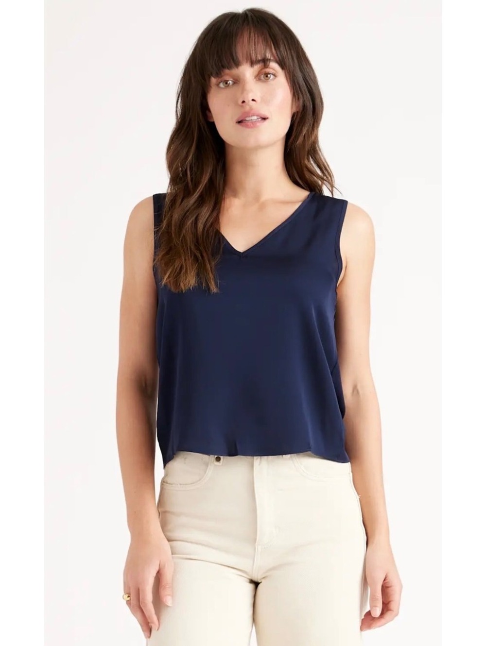 Quince washable silk v-neck tank in navy size S